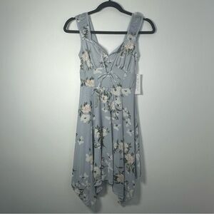 Kirious Los Angeles Women’s Light Blue Asymmetrical Floral Midi Dress XS NEW